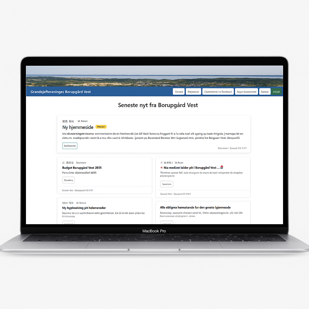 Mockup af moderne foreningshjemmeside
