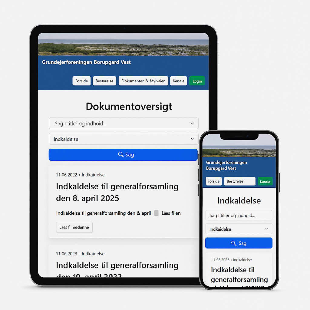 Skærmbillede af nyheder og dokumenter